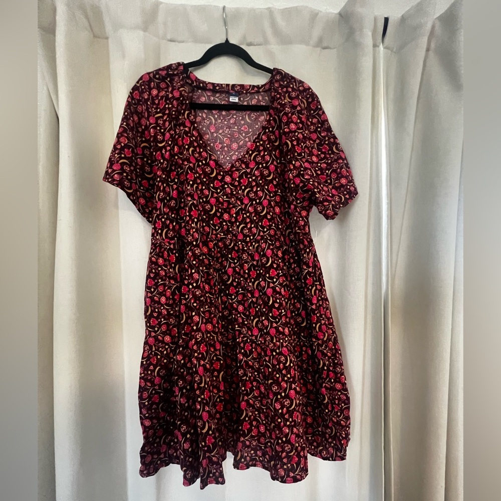 Old Navy Black Dress with Pink Floral Print